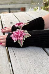 Bloom Fingerless Mittens - Pink Rose