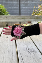 Bloom Fingerless Mittens - Pink Rose