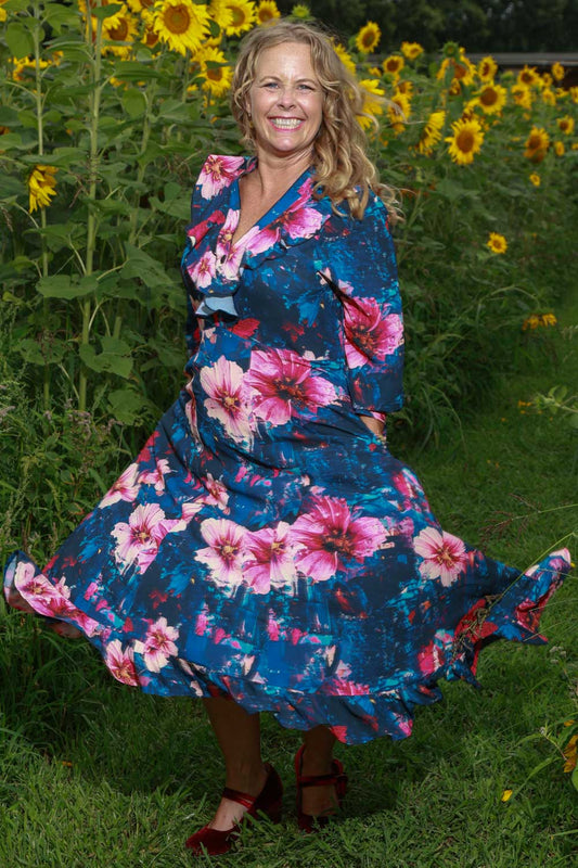 Garden Glitch floral midi dress womens