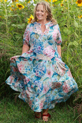 V neck tiered cotton dress summer