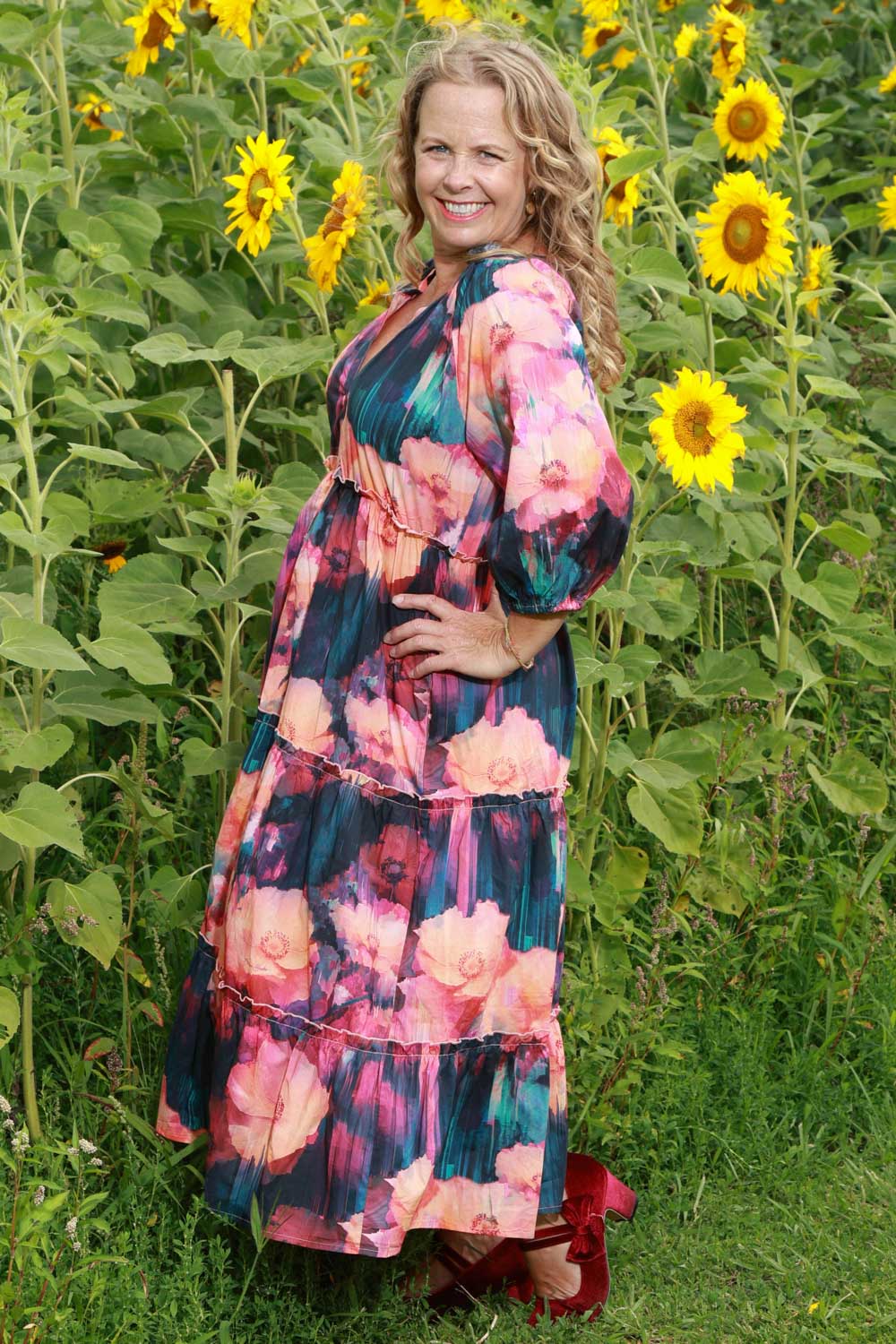 Petal Pixels floral cotton dress womens