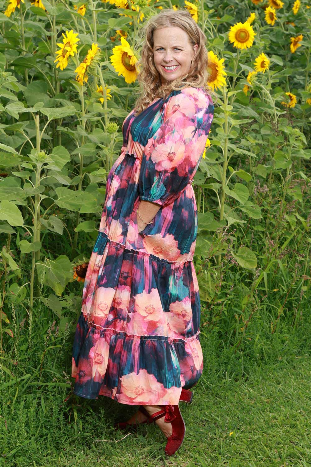Floral tiered midi dress NZ designer