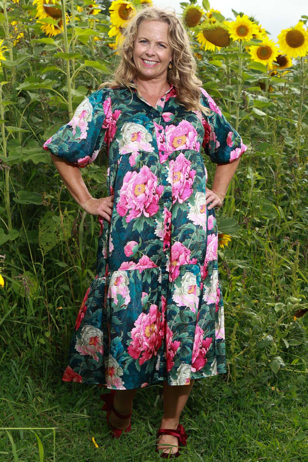 Madly Harriet Dress - Cerise Peony