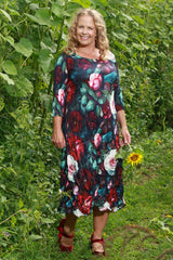 Pleated pull on midi dress womens