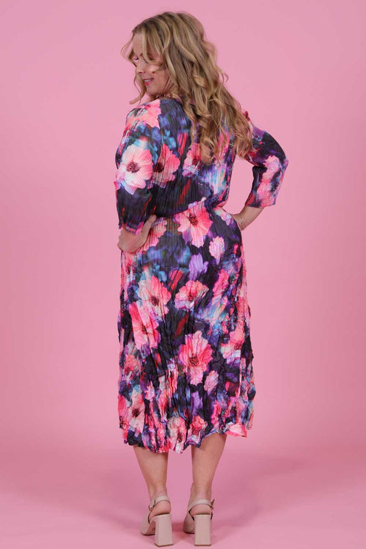 Nancy Pleated Dress - Fractured Florals