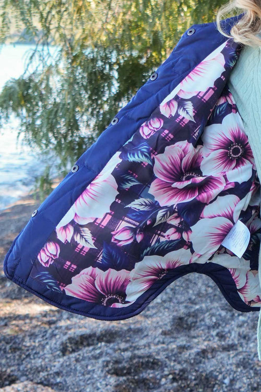 Navy quilted puffer jacket womens NZ designer