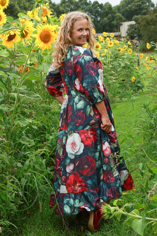 Winter Rose floral cotton dress womens