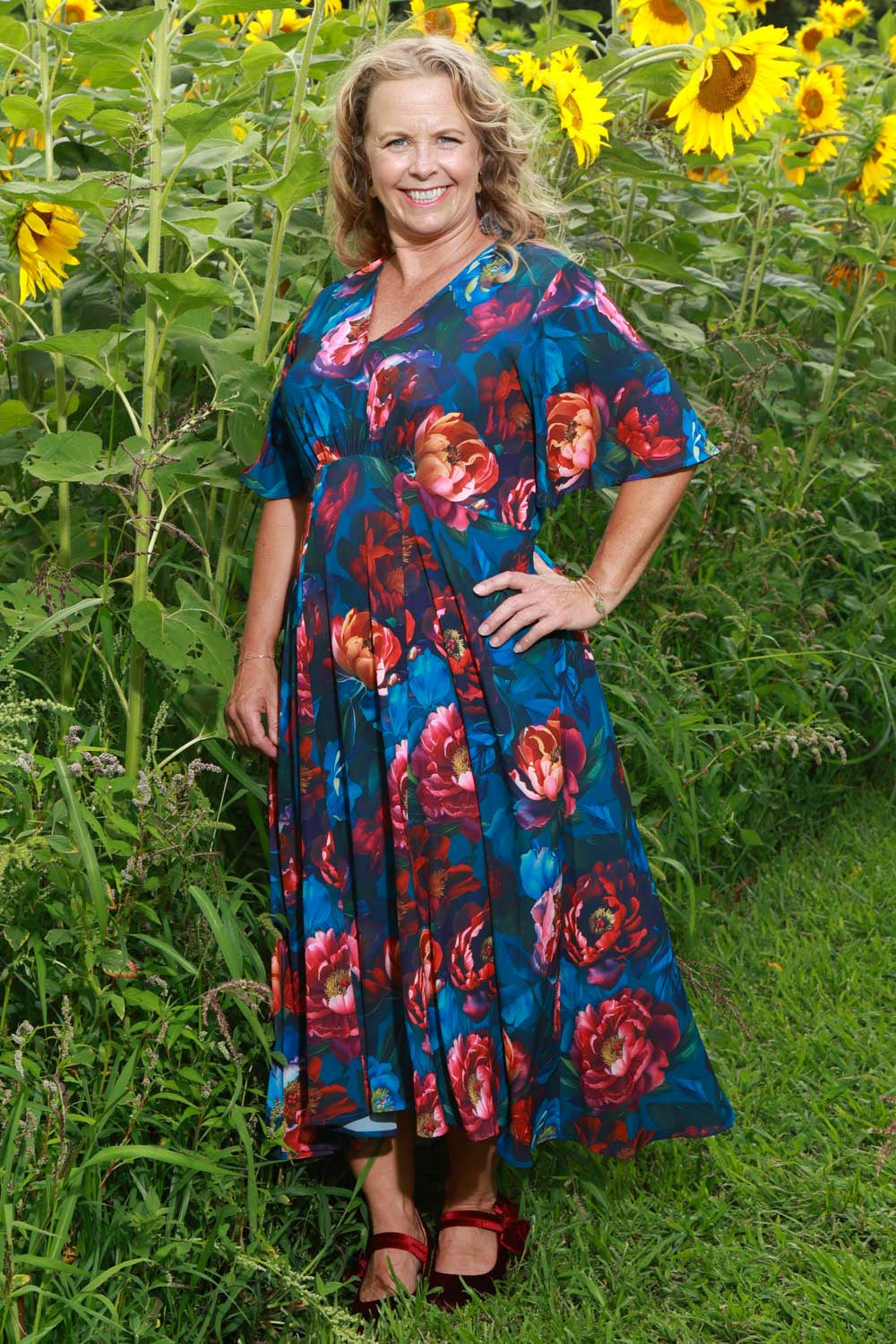 Floral midi dress with floaty sleeves