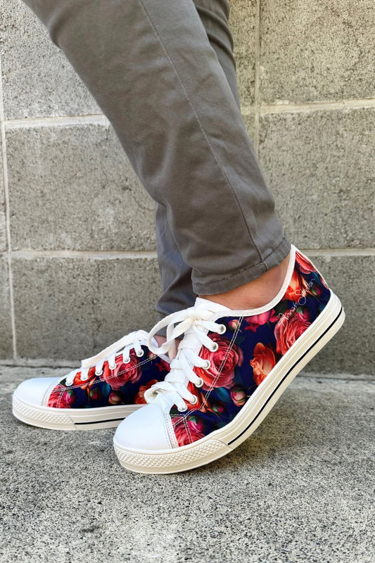 Peach Rose Canvas Shoe - Navy