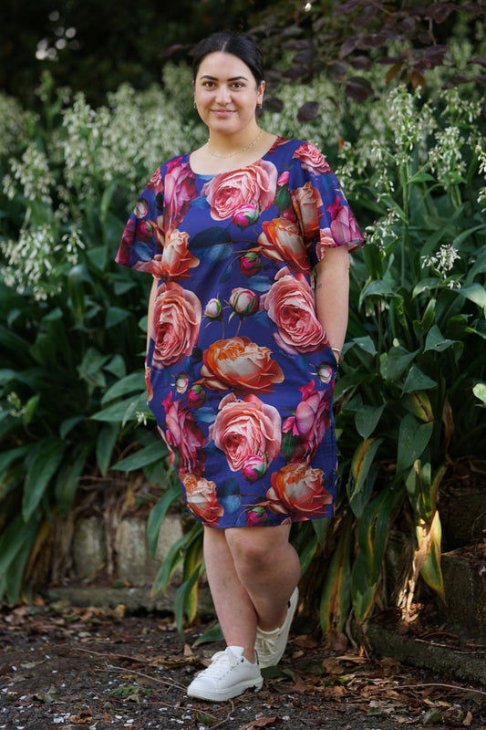 Carey Dress - Navy Pink Roses - SALE