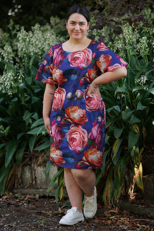 Carey Dress - Navy Pink Roses - SALE