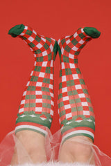 Annah Stretton Merry Plaid compression socks – festive red plaid knee-highs