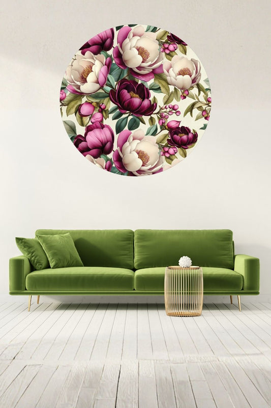 Circle wall mural Crimson Whisper floral