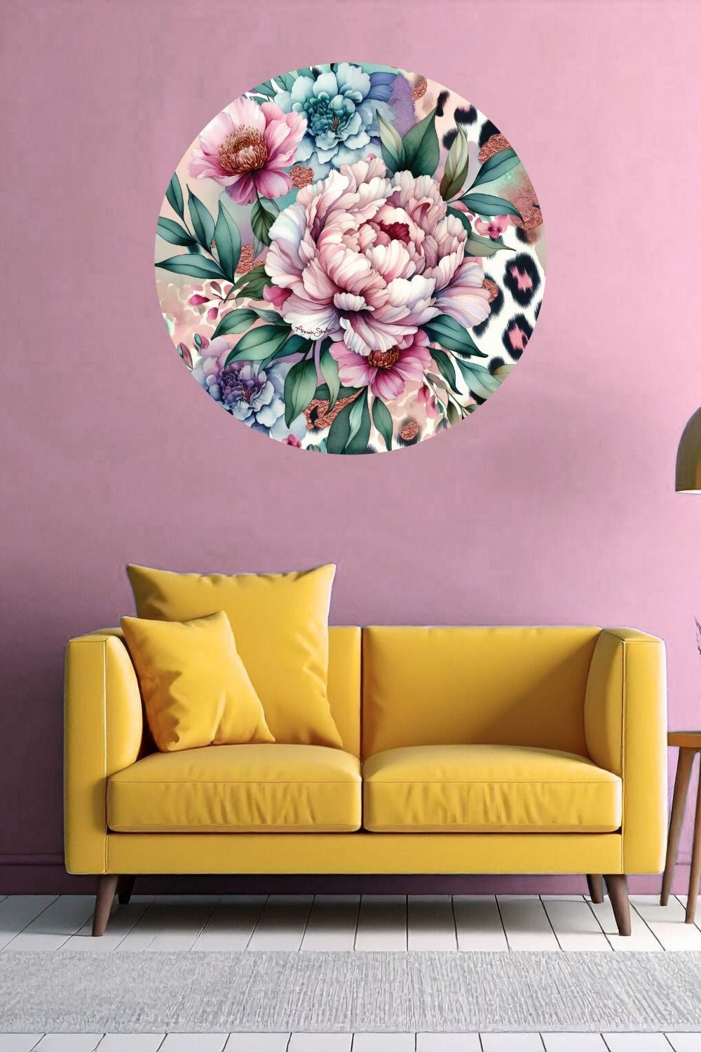 Circle wall mural Feline Grace design