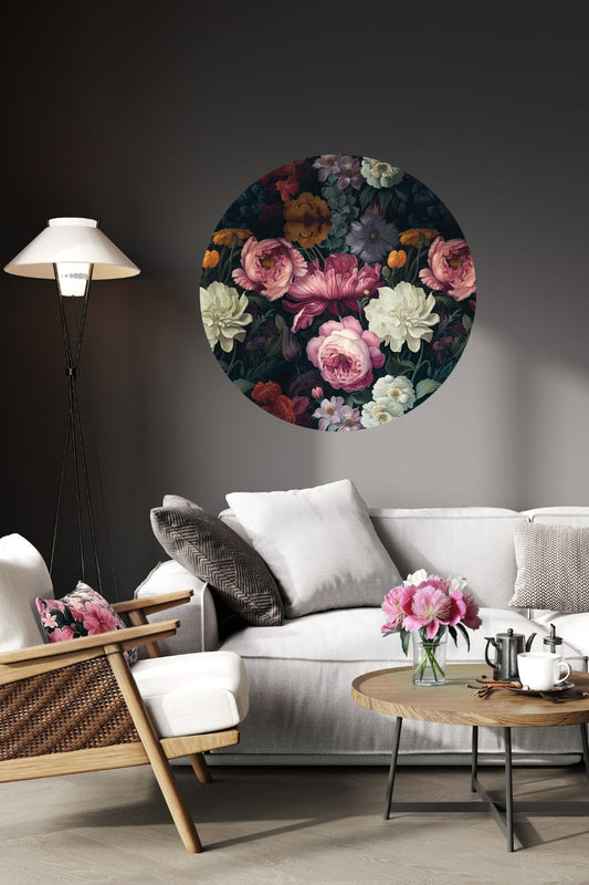 Circle Mural - Midnight Floral Waltz