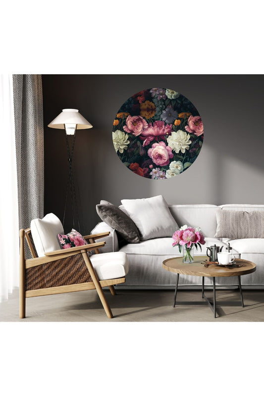 Circle Mural - Midnight Floral Waltz