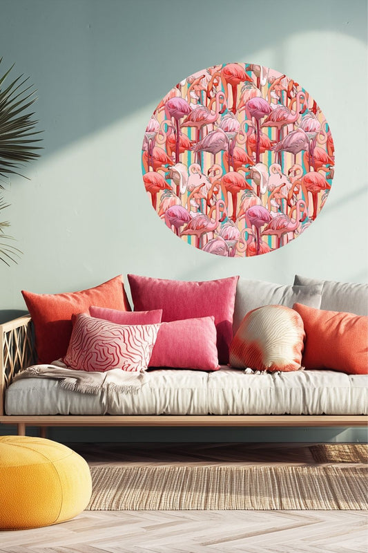 Circle Mural - Stripey Flamingo