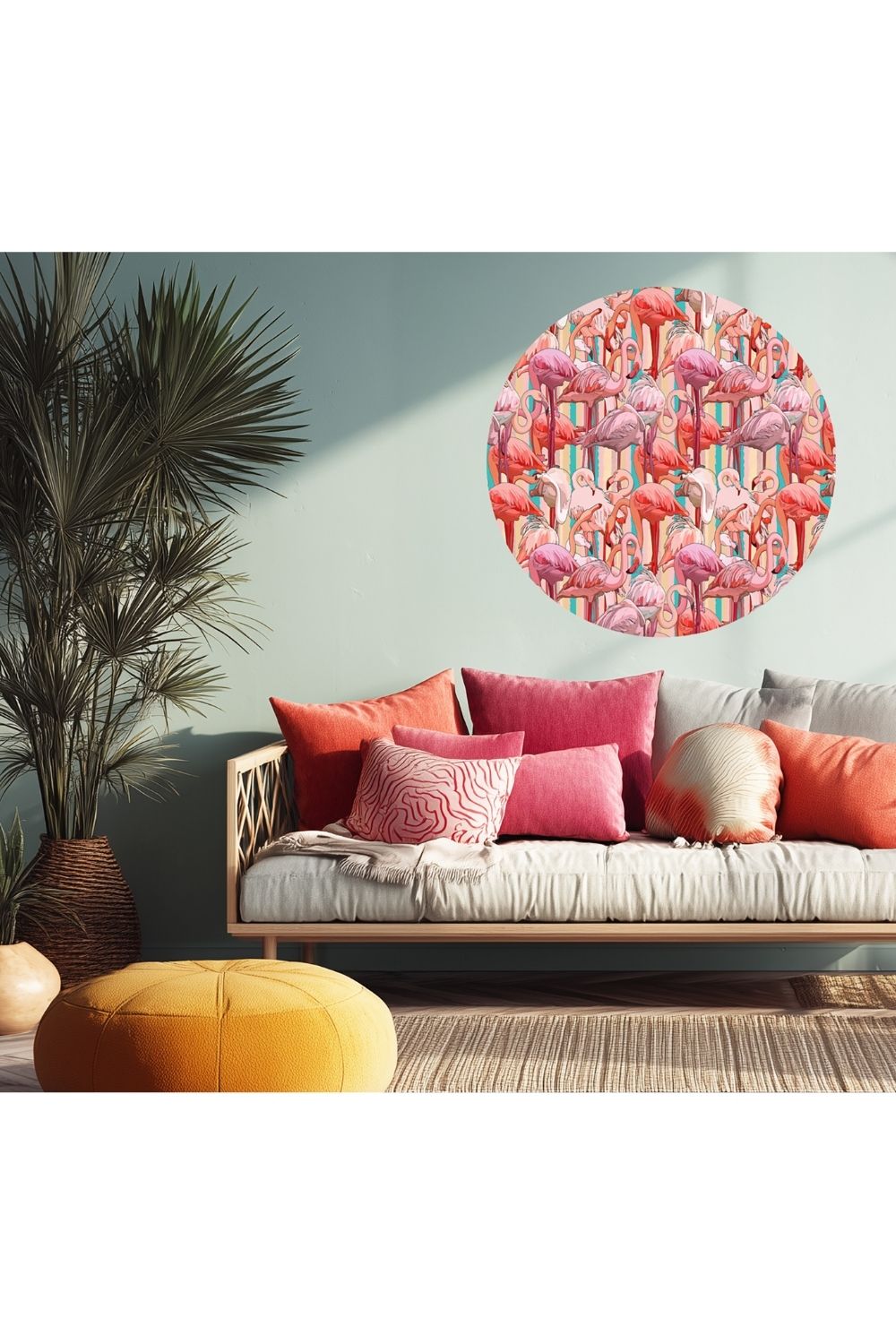 Circle Mural - Stripey Flamingo