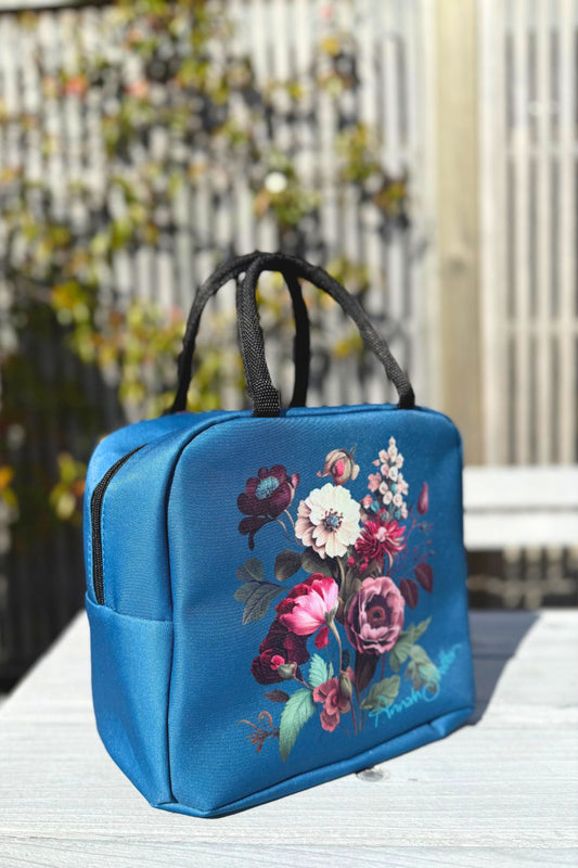 Cosmetic Insulated Travel Bag - Teal Rose Garden