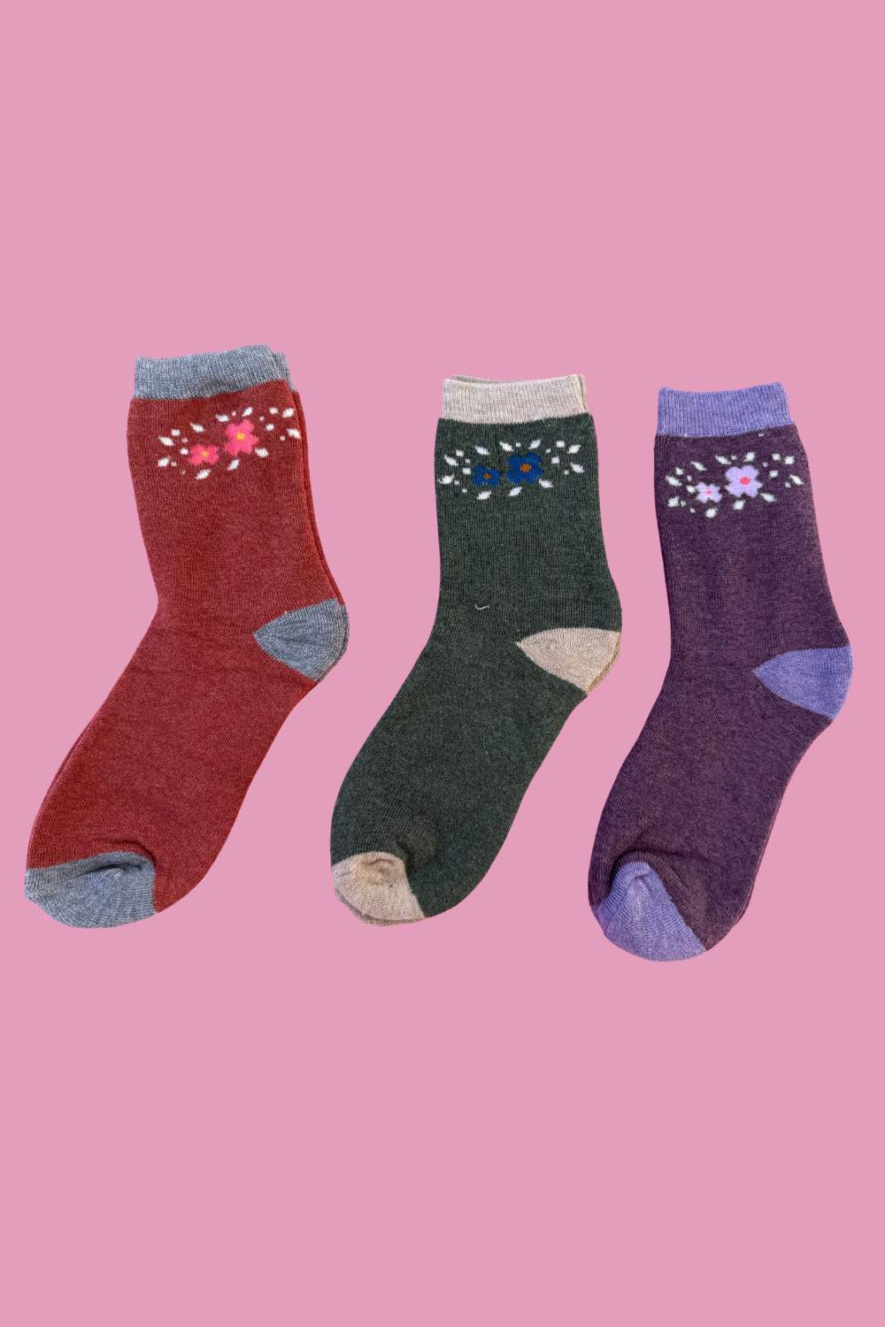 Cosy Blend Flower Party Socks - Includes Wool - Multi Pack Of 3