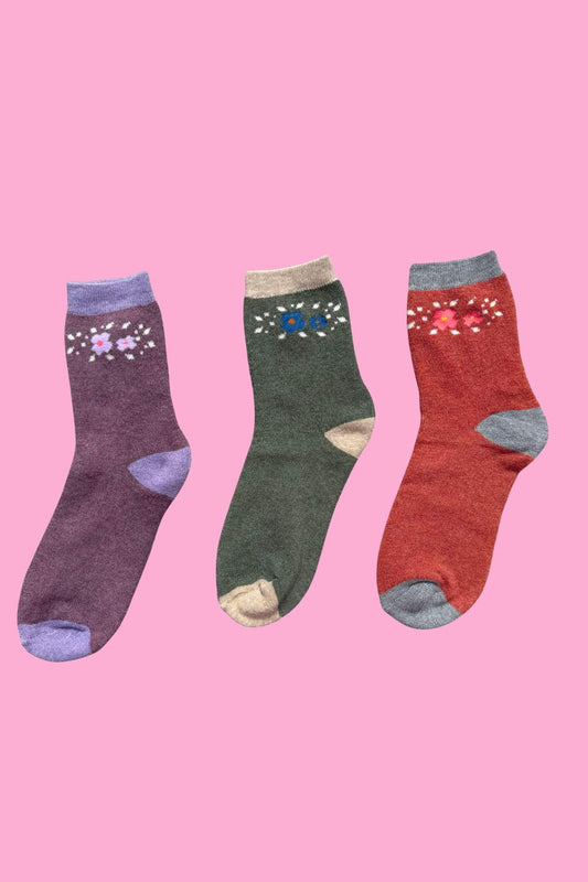 Cosy Blend Flower Party Socks - Includes Wool - Multi Pack Of 3