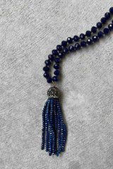 The Annah Stretton Crystal Tassel necklace in navy