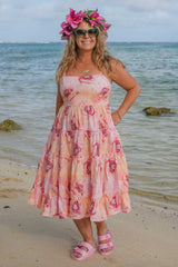 Women’s 100% cotton floral dress styled for summer