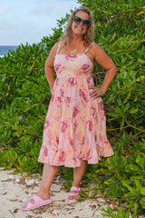 Cotton dress with sweetheart neckline – Pastel Poppy print