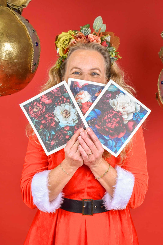 Annah Stretton Swedish Dish Cloth 3 Pack – Christmas edition Petal Chorus, Merry Bloom, Midnight Holly prints