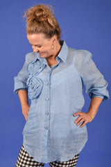 Elise Ruffle Shirt - Sky | PRE ORDER - END OCTOBER