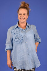 Elise Ruffle Shirt - Sky | PRE ORDER - END OCTOBER