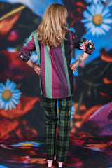 Floral stripe button up blouse womens