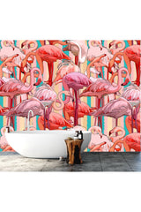 Stripey Flamingo Mural Wallpaper - 2.7m x 3m