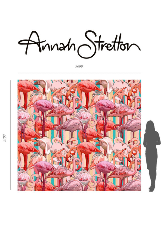 Stripey Flamingo Mural Wallpaper - 2.7m x 3m