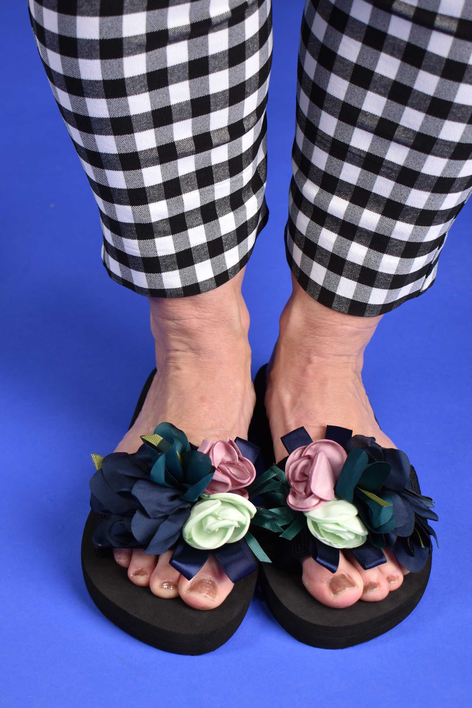 White Roses Slides Navy Floral Statement Slides – With 3D Roses | Women’s Sandals Annah ...
