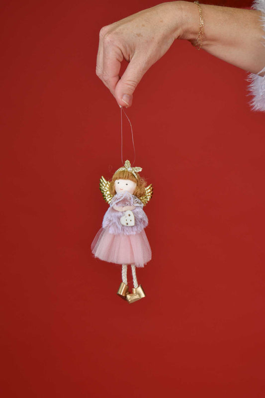 Annah Stretton Francie Angel Christmas decoration in pink dress with gold wings