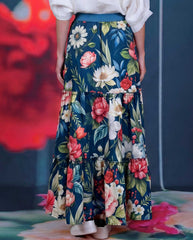 Petal Parade floral maxi skirt by Annah Stretton in breathable 100% cotton with comfortable elastic waist and side pockets