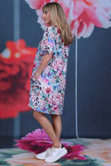 Delwyn Dress Feline Grace by Annah Stretton – side view showing puff sleeves with elasticated cuffs and pocket detail
