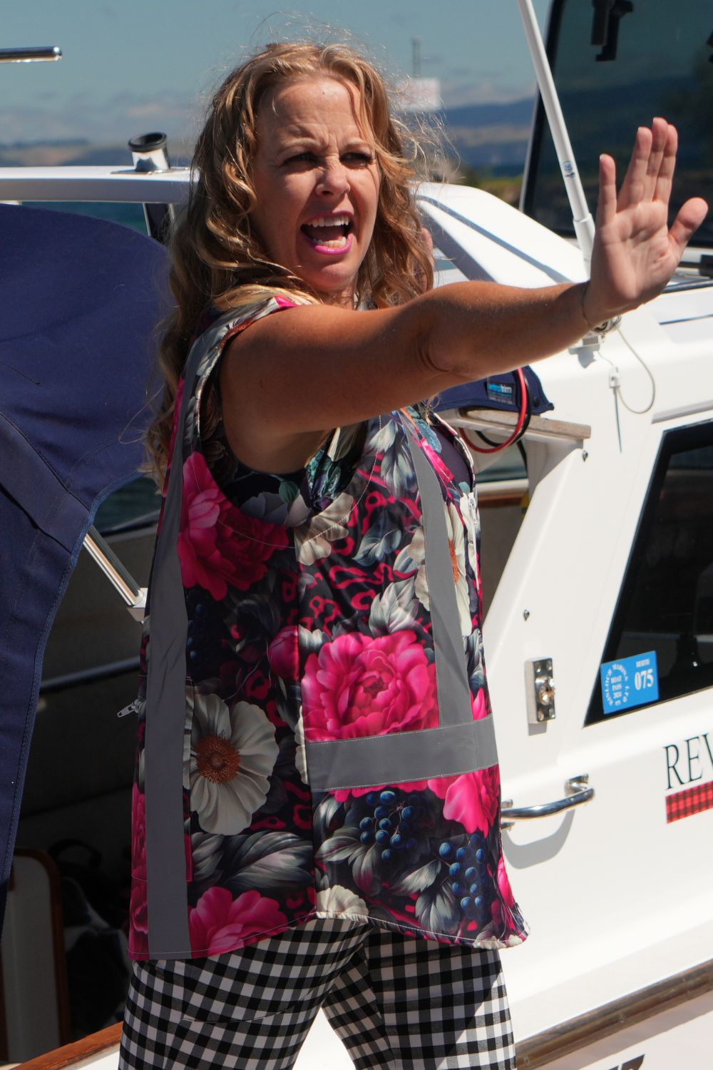 Annah Stretton floral hi vis vest reflective walking vest