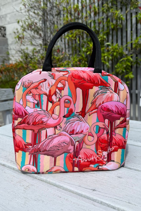 Annah Stretton insulated bag – Stripey Flamingos