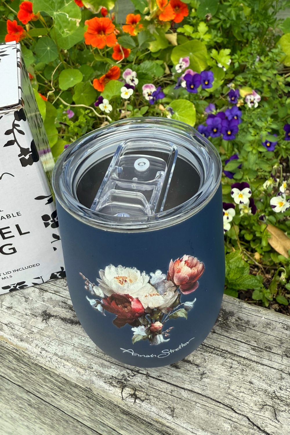 Navy Floral Thermal Mug with Sealable Lid