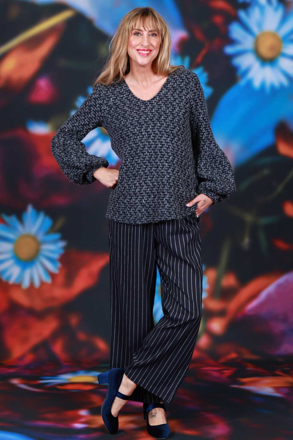 Navy textured winter knit NZ designer