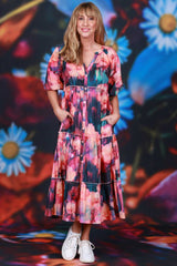 V neck cotton dress frill sleeves