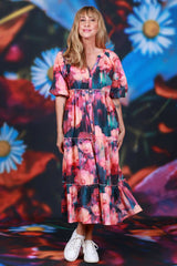 V neck cotton dress frill sleeves