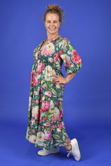 Forest Flourish print cotton tiered summer dress