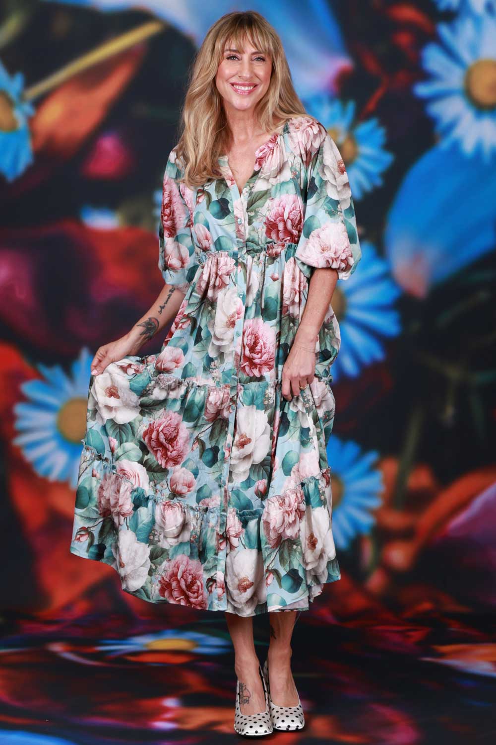 Tiered mid length floral dress Sky Charm