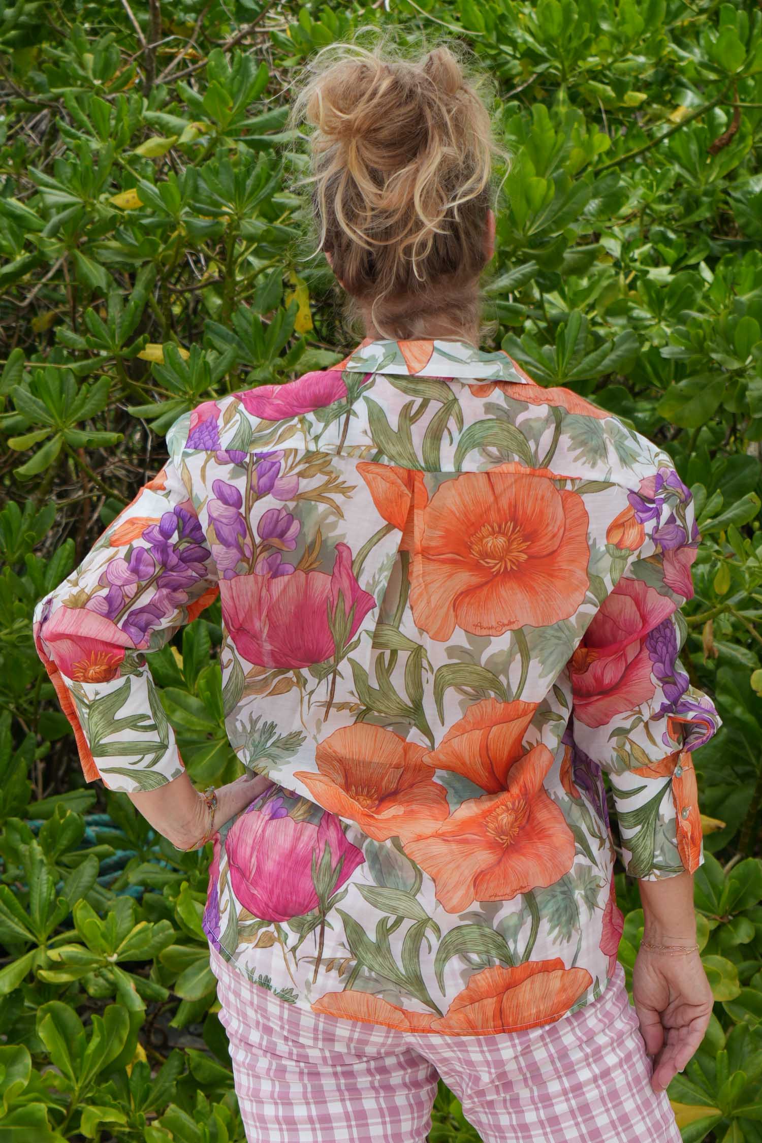 Annah Stretton Joyful World Shirt – Vibrant Meadow floral back view