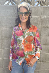 Annah Stretton Joyful World Shirt – Vibrant Meadow floral front view
