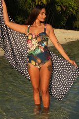 Front view Mickey Bather Navy Adoring Roses – NZ women’s one-piece swimsuit