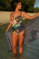 Front view Mickey Bather Navy Adoring Roses – NZ women’s one-piece swimsuit